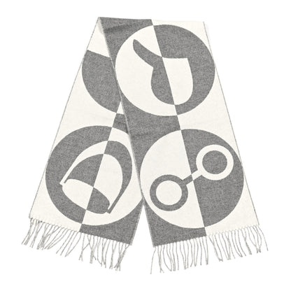 Hermes Cashmere Casaque Charms Muffler Gris Flanelle Ivoire 2 of 4