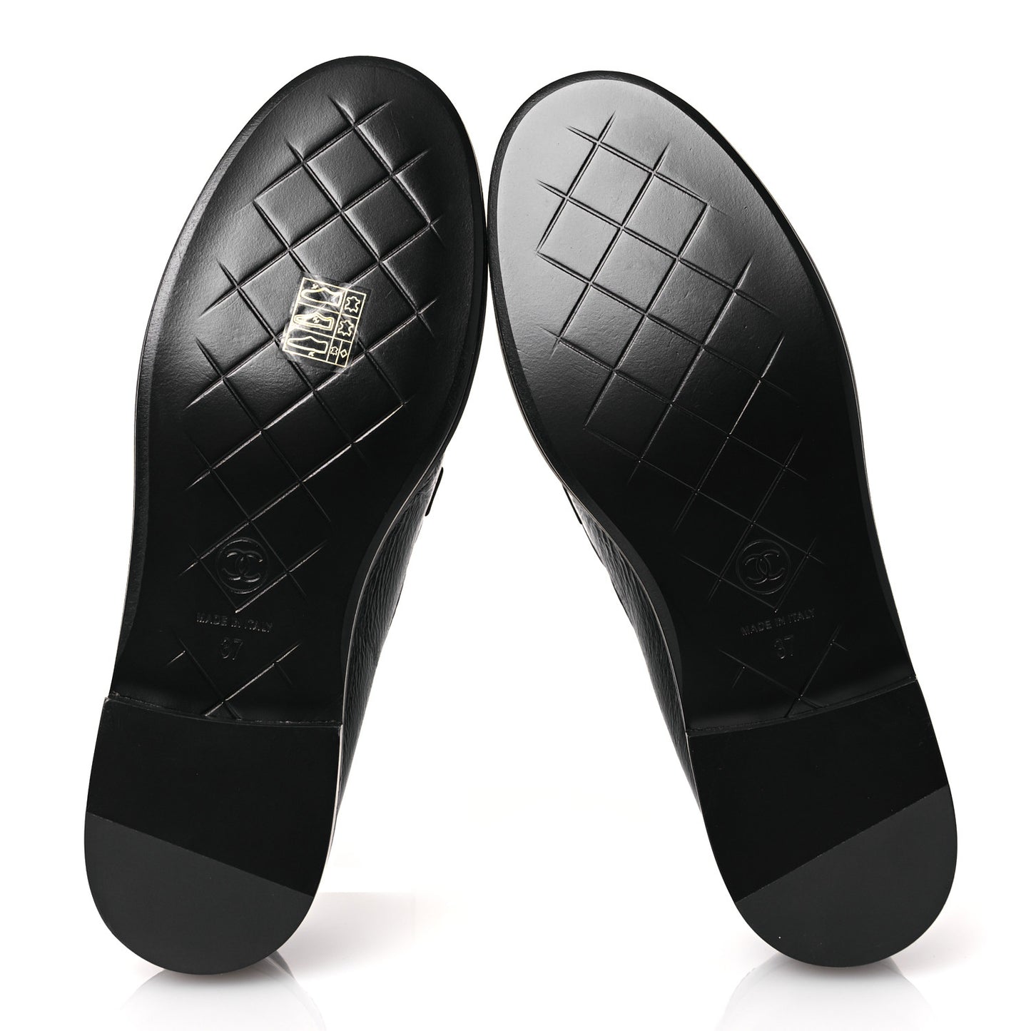Crumpled Lambskin Quilted CC Turnlock Loafers 37 Black