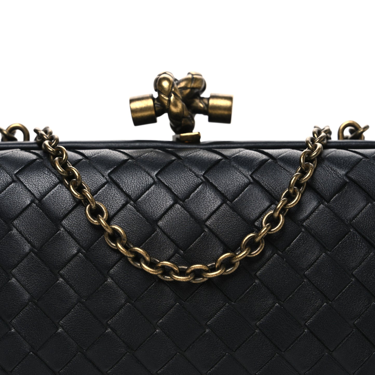 Nappa Intrecciato Chain Knot Clutch Black