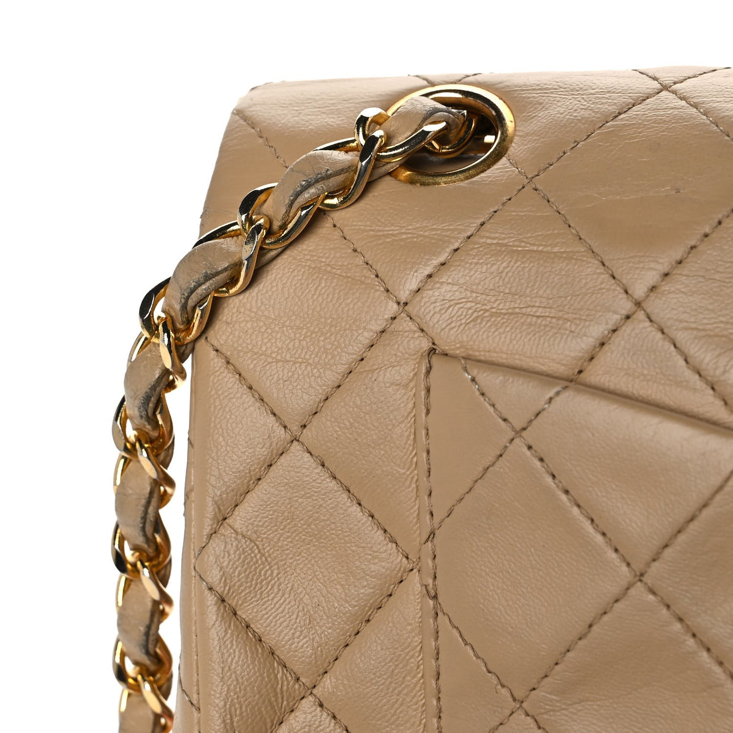 Lambskin Quilted Small Double Flap Beige
