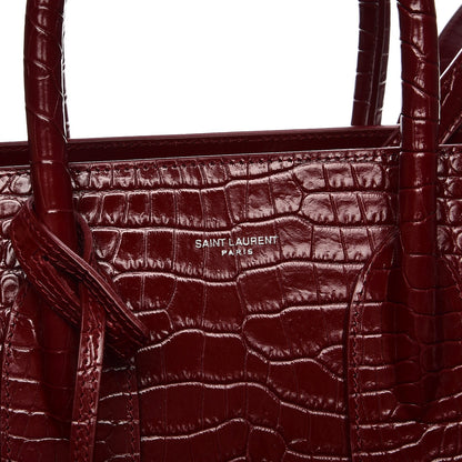 Saint Laurent Calfskin Crocodile Embossed Small Sac De Jour Bordeaux 7 of 10