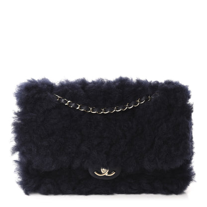 Chanel Shearling Lambskin Quilted Medium Single Flap Navy Blue 1 of 10