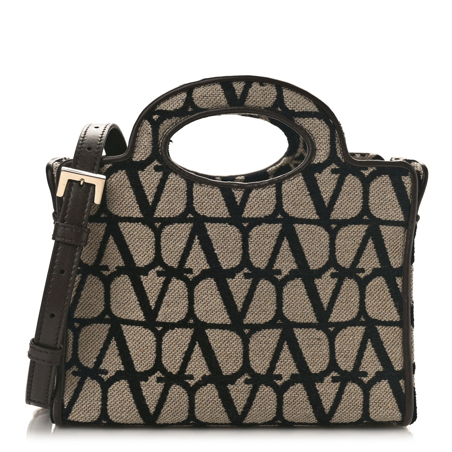 Valentino Garavani Toile Iconographe Goatskin Mini Le Troisieme Shopping Bag Naturale Black Fondant 1 of 8