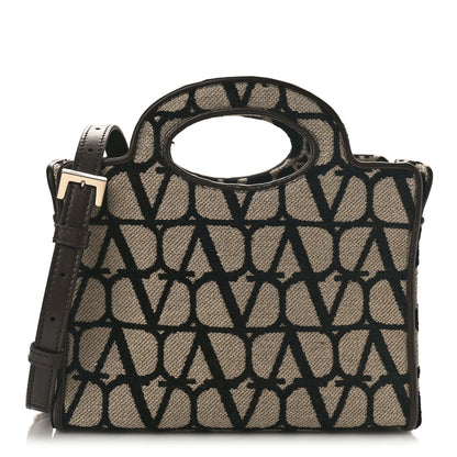 Valentino Garavani Toile Iconographe Goatskin Mini Le Troisieme Shopping Bag Naturale Black Fondant 1 of 8