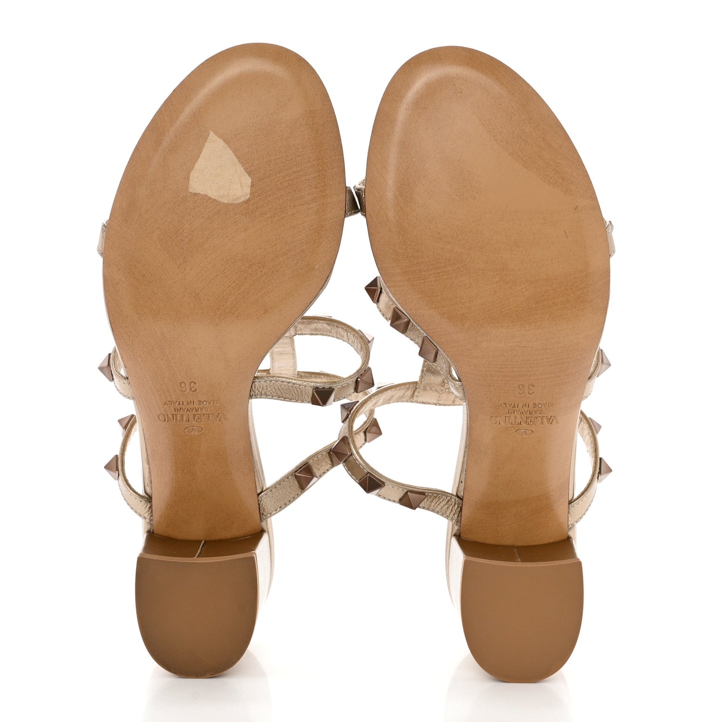 Metallic Pebbled Calfskin Rockstud 60mm Caged Slide Sandals 36 Mekong
