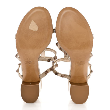 Valentino Garavani Metallic Pebbled Calfskin Rockstud 60mm Caged Slide Sandals 36 Mekong 5 of 8