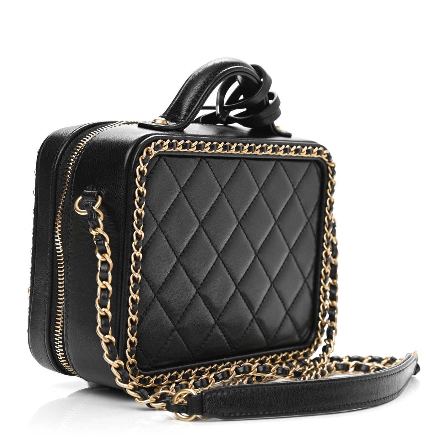 Goatskin Quilted Small CC Filigree Vanity Case Black