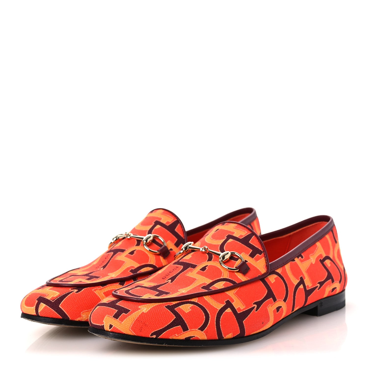 Gucci Betis Glamour Canvas Horsebit Print Womens Jordaan Loafers 39.5 Orange Red Rosso Ancora 4 of 11