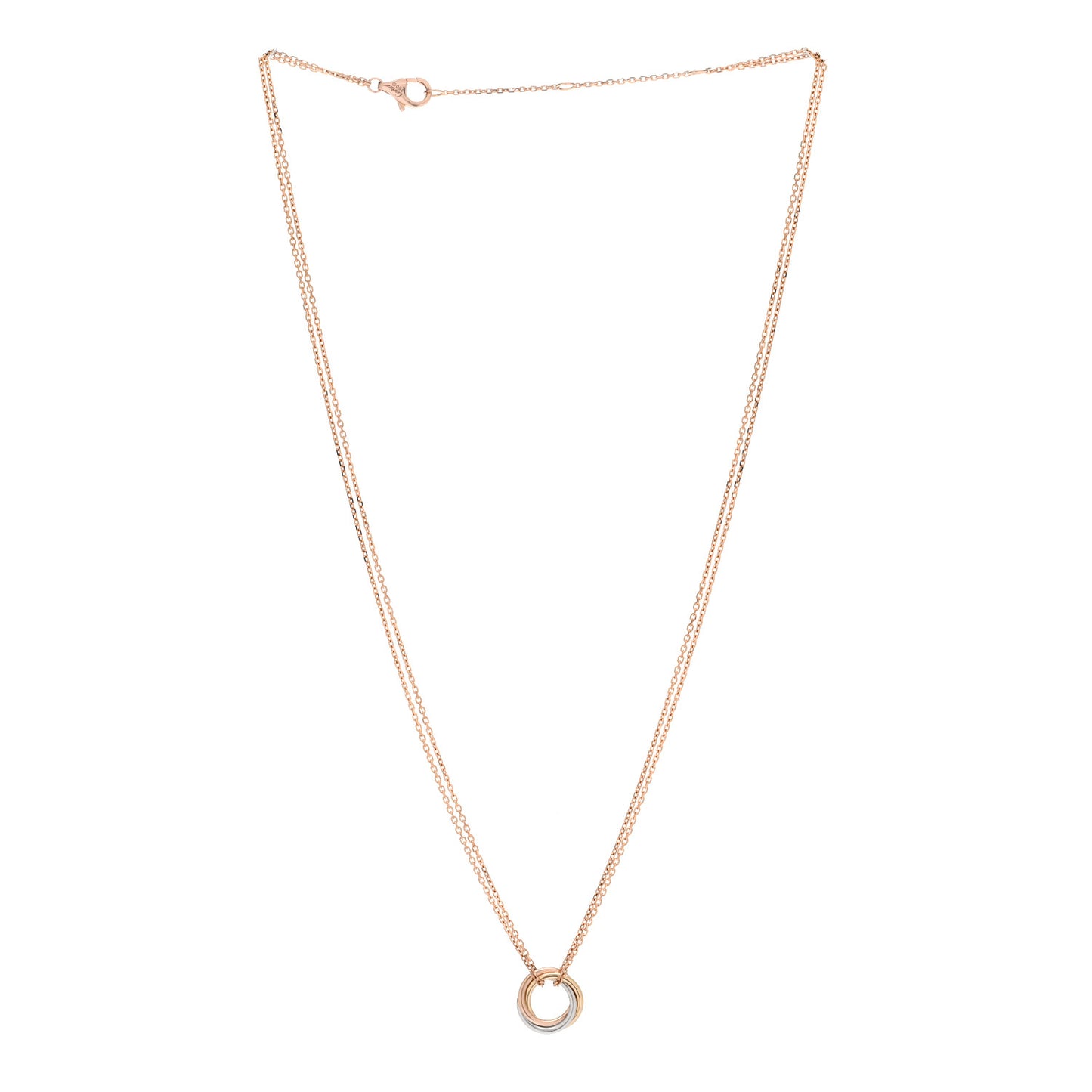 18K Pink Yellow White Gold Trinity Double Chain Pendant Necklace