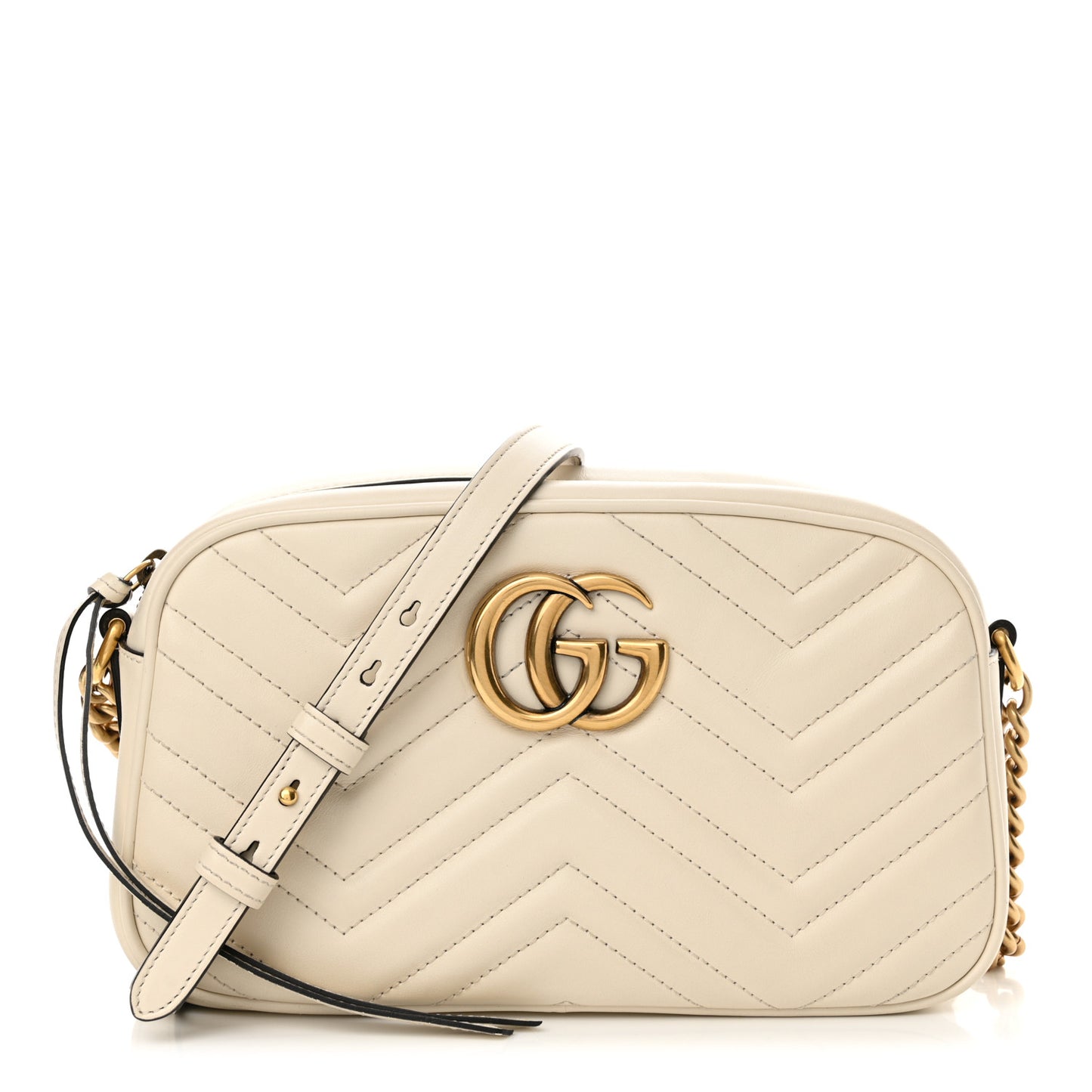 Calfskin Matelasse Small GG Marmont Chain Shoulder Bag White