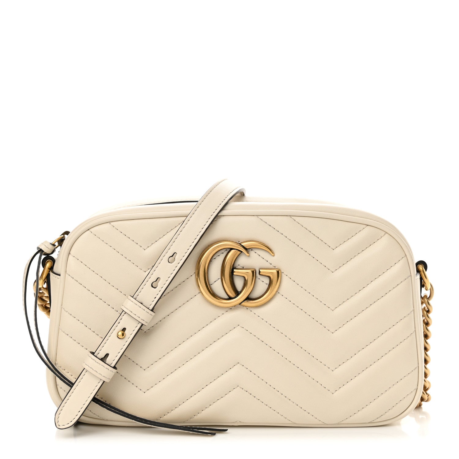 Gucci Calfskin Matelasse Small GG Marmont Chain Shoulder Bag White 1 of 12