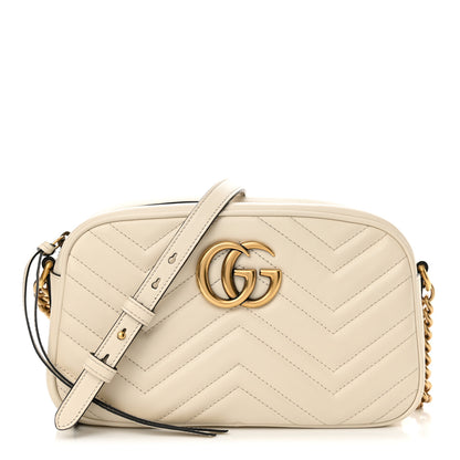 Gucci Calfskin Matelasse Small GG Marmont Chain Shoulder Bag White 1 of 12