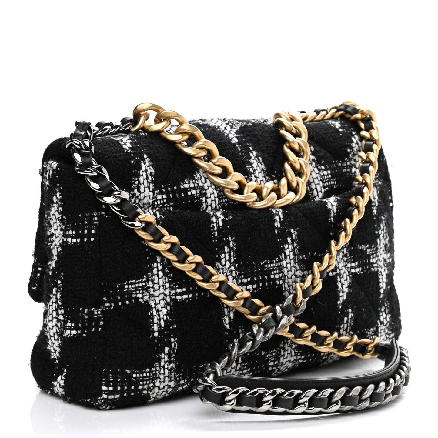 Tweed Quilted Large Chanel 19 Flap Black White