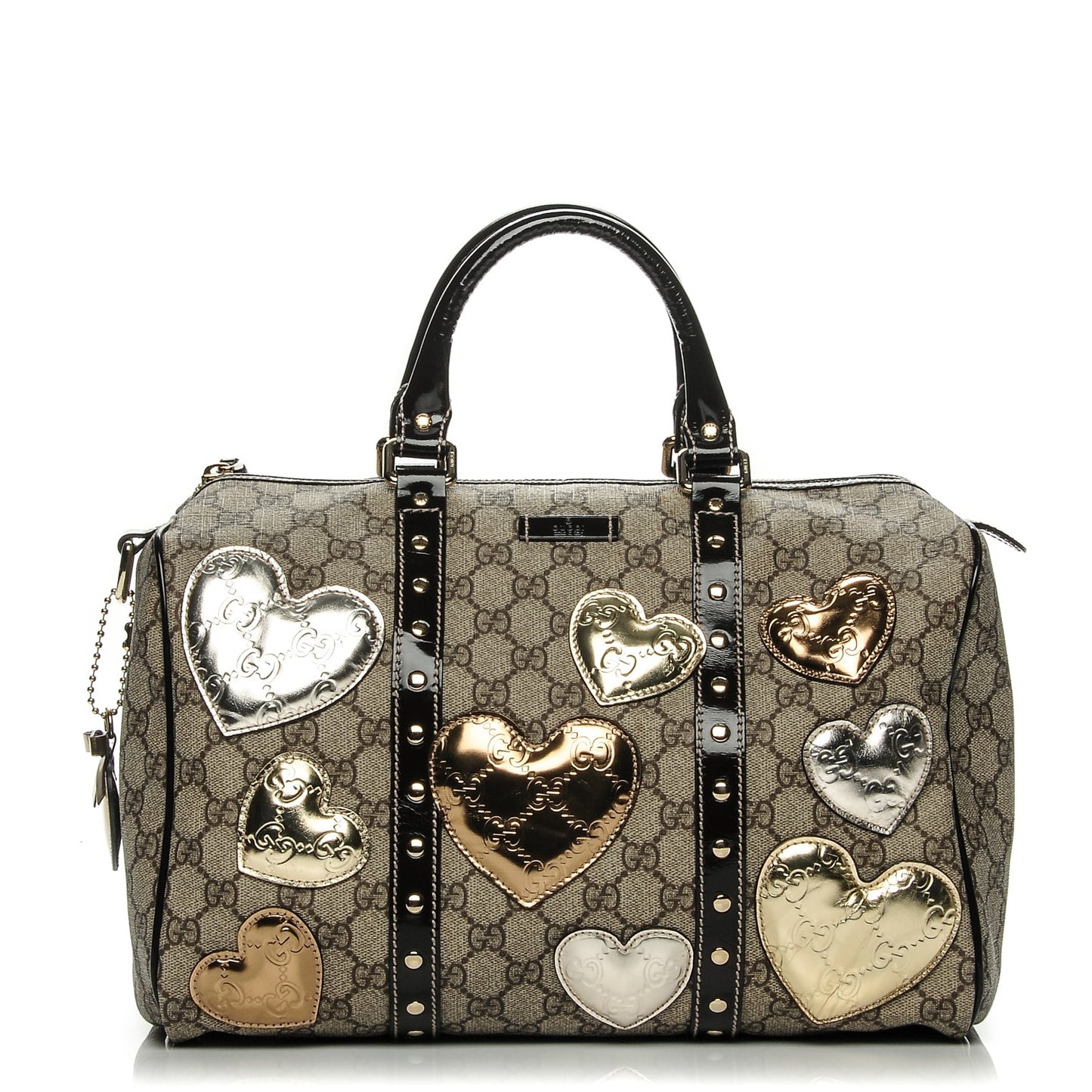 Monogram Guccissima Hearts Studded Medium Joy Boston Dark Brown