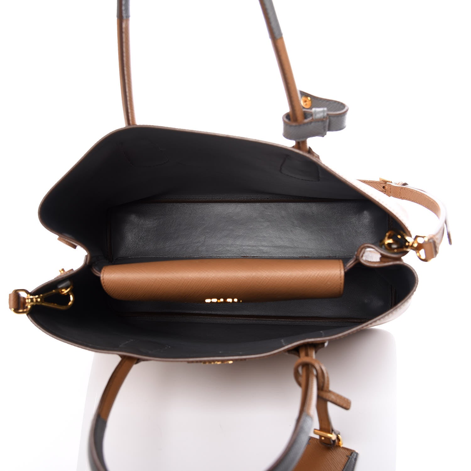 Prada Saffiano Cuir Bi-Color Medium Double Bag Caramel Marmo 5 of 11