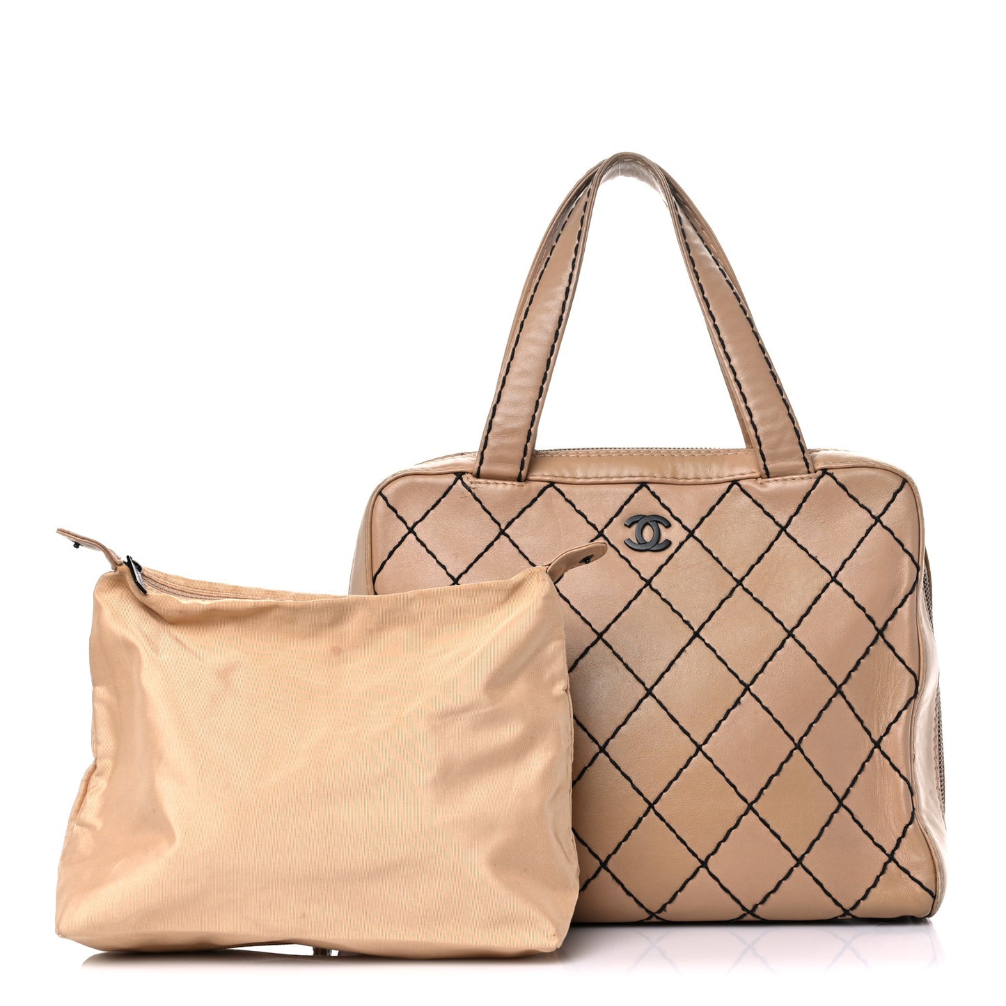 Calfskin Wild Stitch Vertical Top Handle Bag Beige