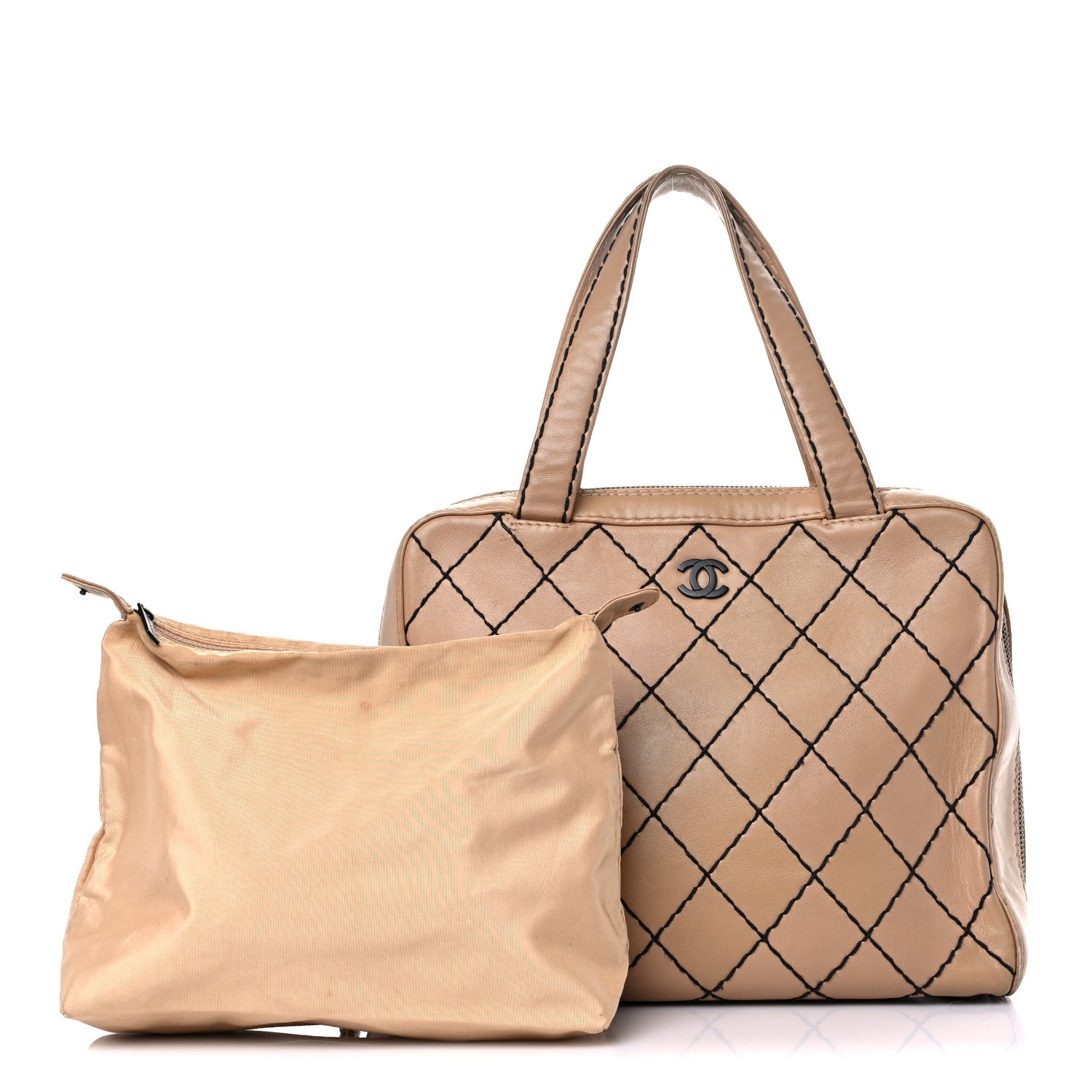 Chanel Calfskin Wild Stitch Vertical Top Handle Bag Beige 1 of 36