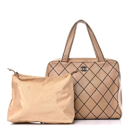 Chanel Calfskin Wild Stitch Vertical Top Handle Bag Beige 1 of 36
