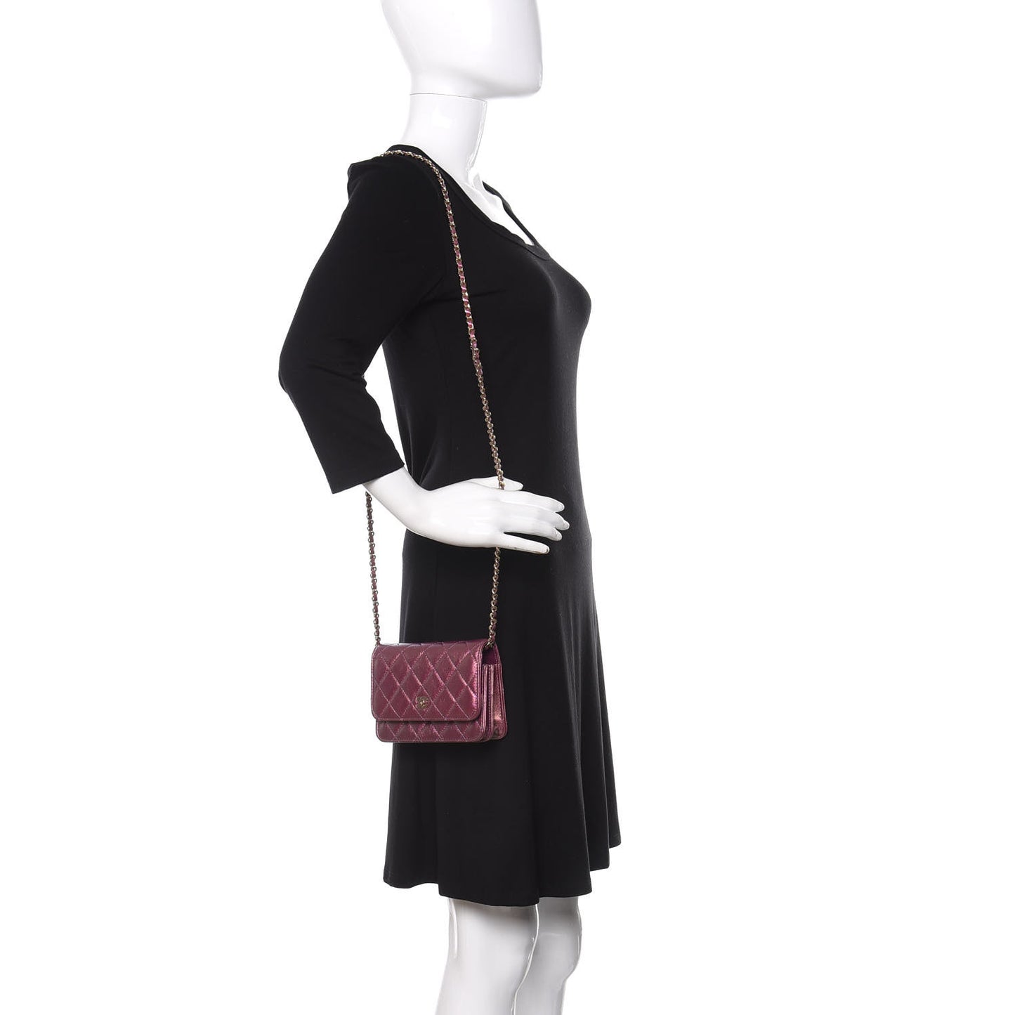 Iridescent Lambskin Quilted Mini Wallet On Chain WOC Purple