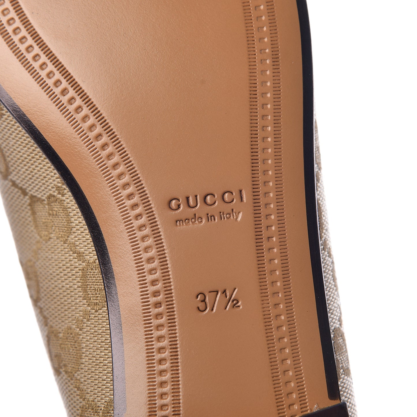 Canvas GG Monogram Horsebit Womens Jordaan Loafers 37.5 New Sand Friky Taupe