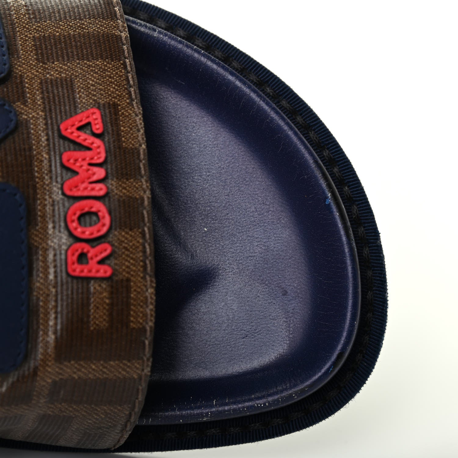 Fendi X FILA Glazed Fabric Calfskin FF 1974 Mania Slide Sandals 38 Mogano Panna Blueberry Caipiroska 14 of 18