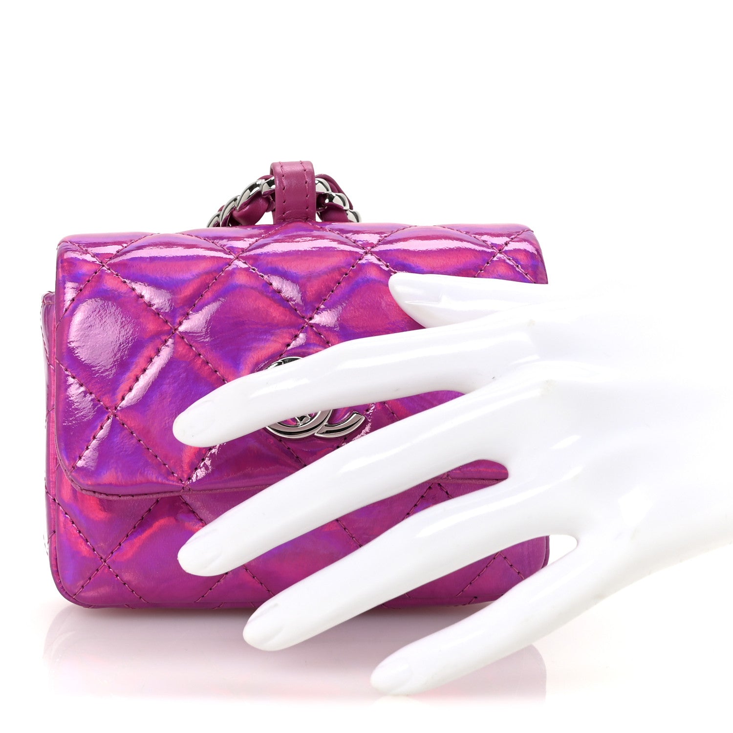 Chanel Iridescent Mirror Goatskin Hook Card Holder Fuchsia 1785730
