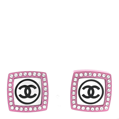 Chanel Metal Resin Crystal CC Square Earrings Gold White Pink 1 of 5