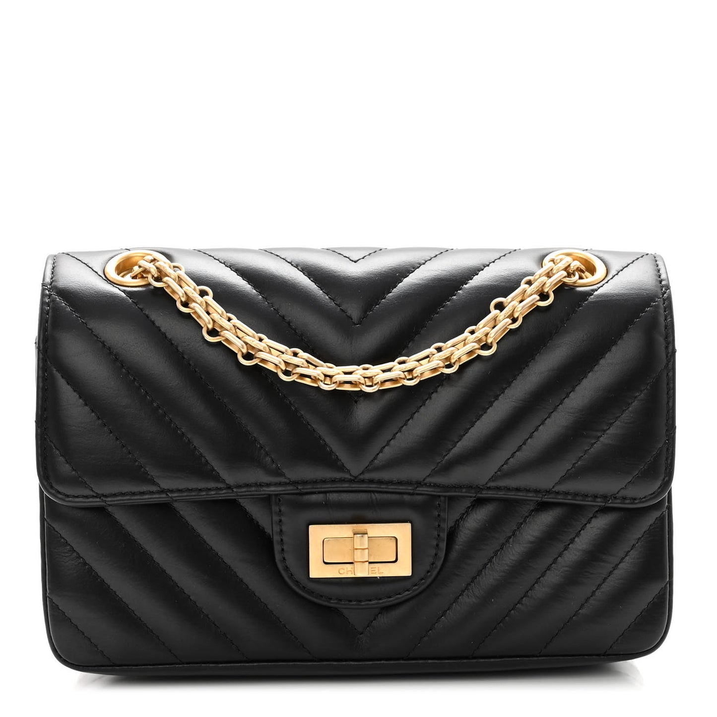 Aged Calfskin Chevron Quilted 2.55 Reissue Mini Flap Black