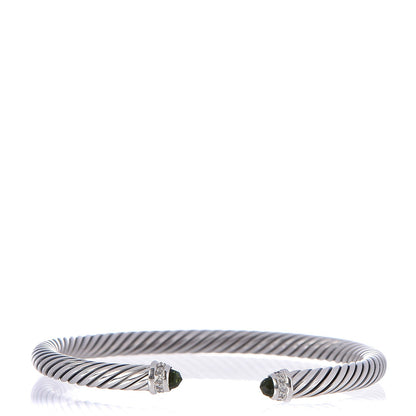 David Yurman Sterling Silver Diamond Peridot 5mm Cable Classics Bracelet 1 of 4