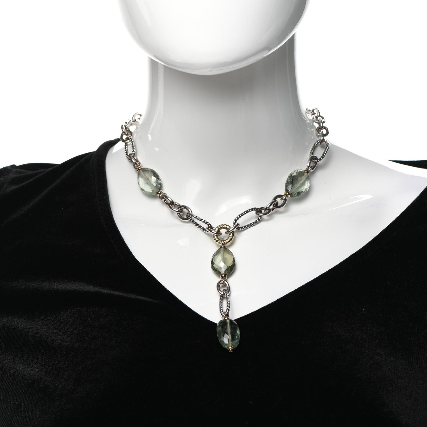 Sterling Silver 18K Yellow Gold Prasiolite Lariat Necklace