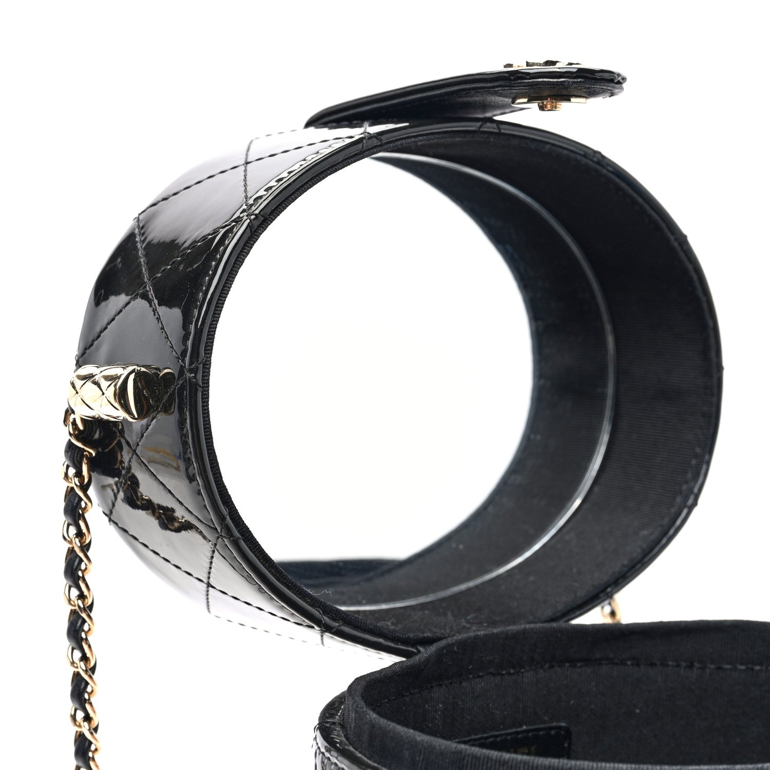 Chanel Patent Quilted Round Clutch With Chain Black 8 of 10