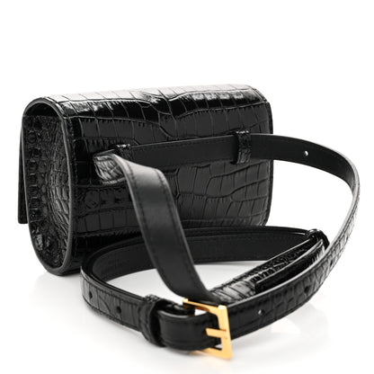 Saint Laurent Calfskin Crocodile Embossed Monogram Kate Belt Bag Black 3 of 9