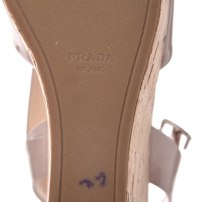 Prada Vernice Crisscross Platform 100mm Wedge Sandals 38.5 Cipria 8 of 13