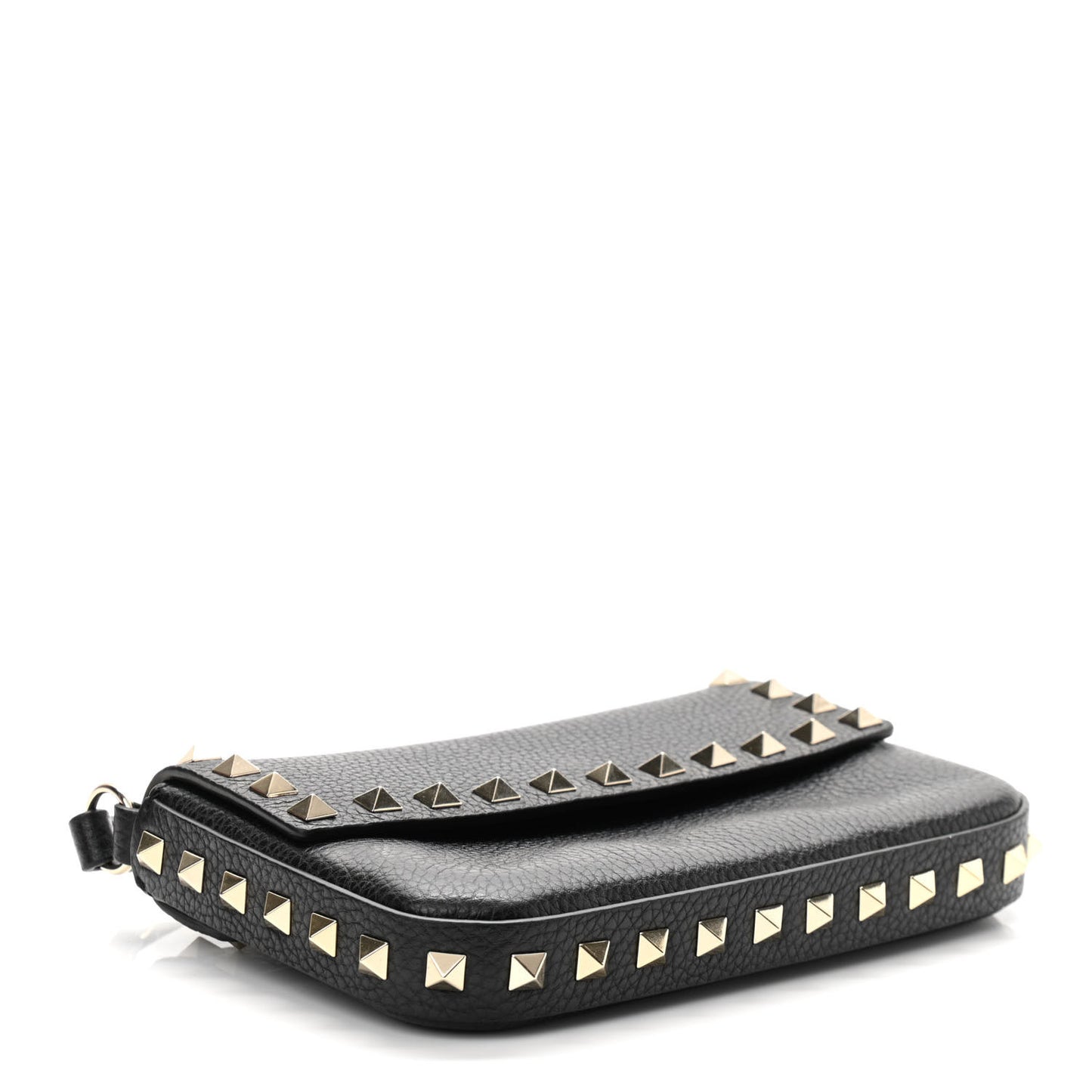 Grainy Calfskin Rockstud Crossbody Pouch Black