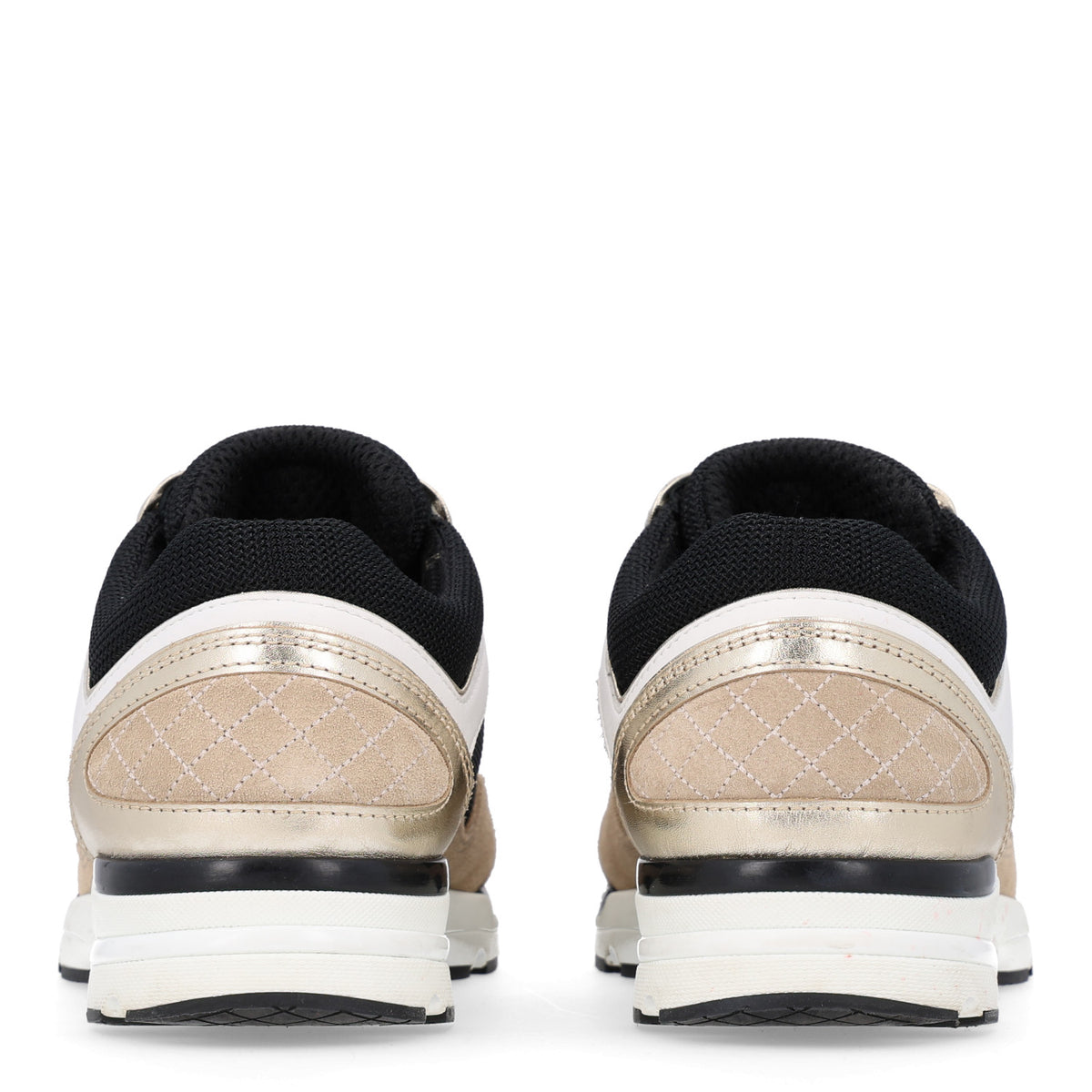Mesh Suede Calfskin Grained Calfskin Womens CC Sneakers 37 White Black Beige Gold