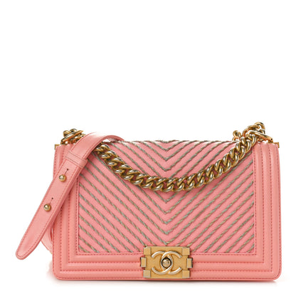 Chanel Calfskin Chevron Embroidered Medium Boy By The Sea Flap Pink 1 of 12