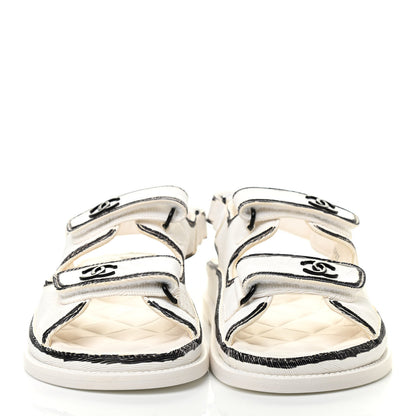 Chanel Printed Calfskin Velcro Dad Sandals 38.5 White Black 2 of 8