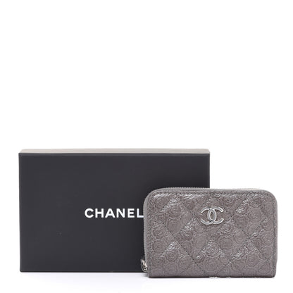 Chanel Metallic Calfskin Camellia Embossed Zip Coin Purse Grey 9 of 9