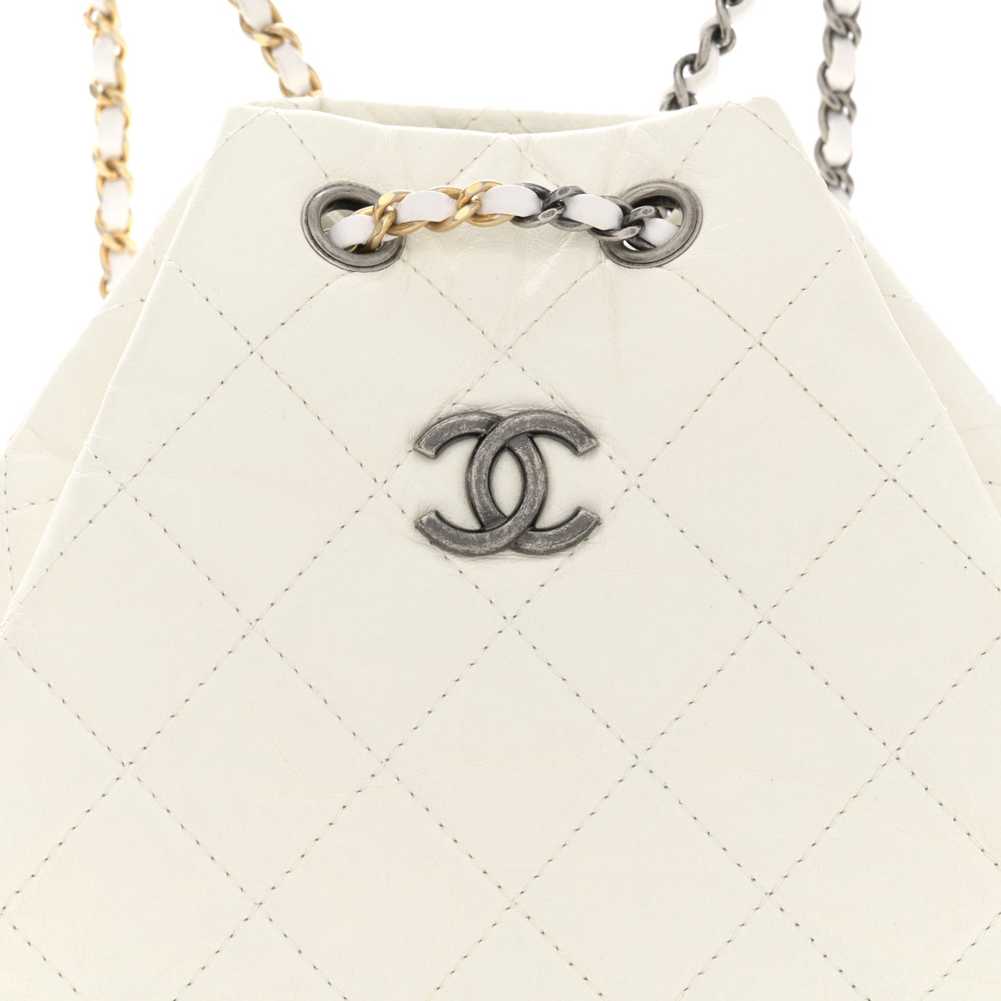 Aged Calfskin Quilted Small Gabrielle Backpack White