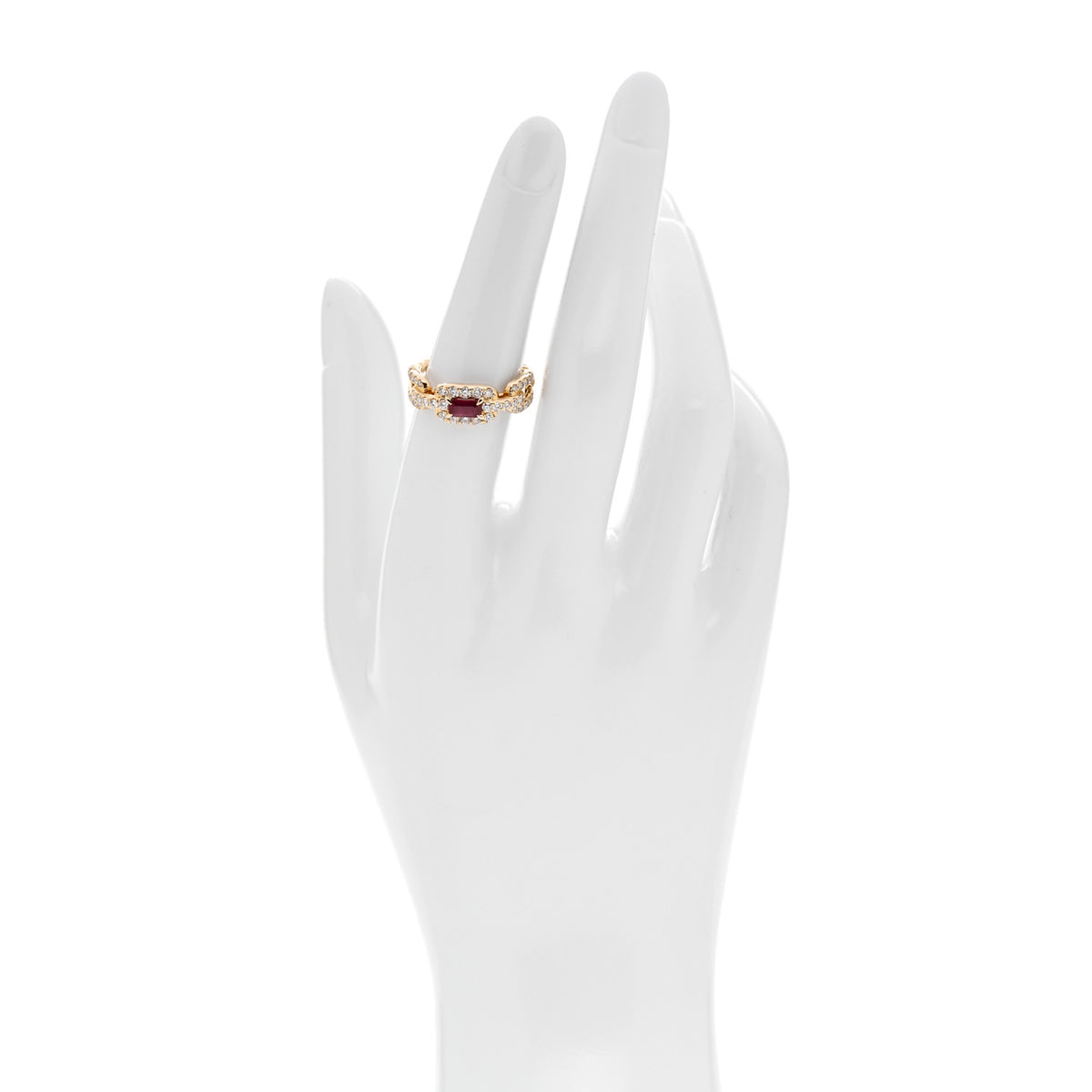 David Yurman 18K Yellow Gold Ruby Diamond 7mm Stax Chain Link Ring 52 6 2 of 5