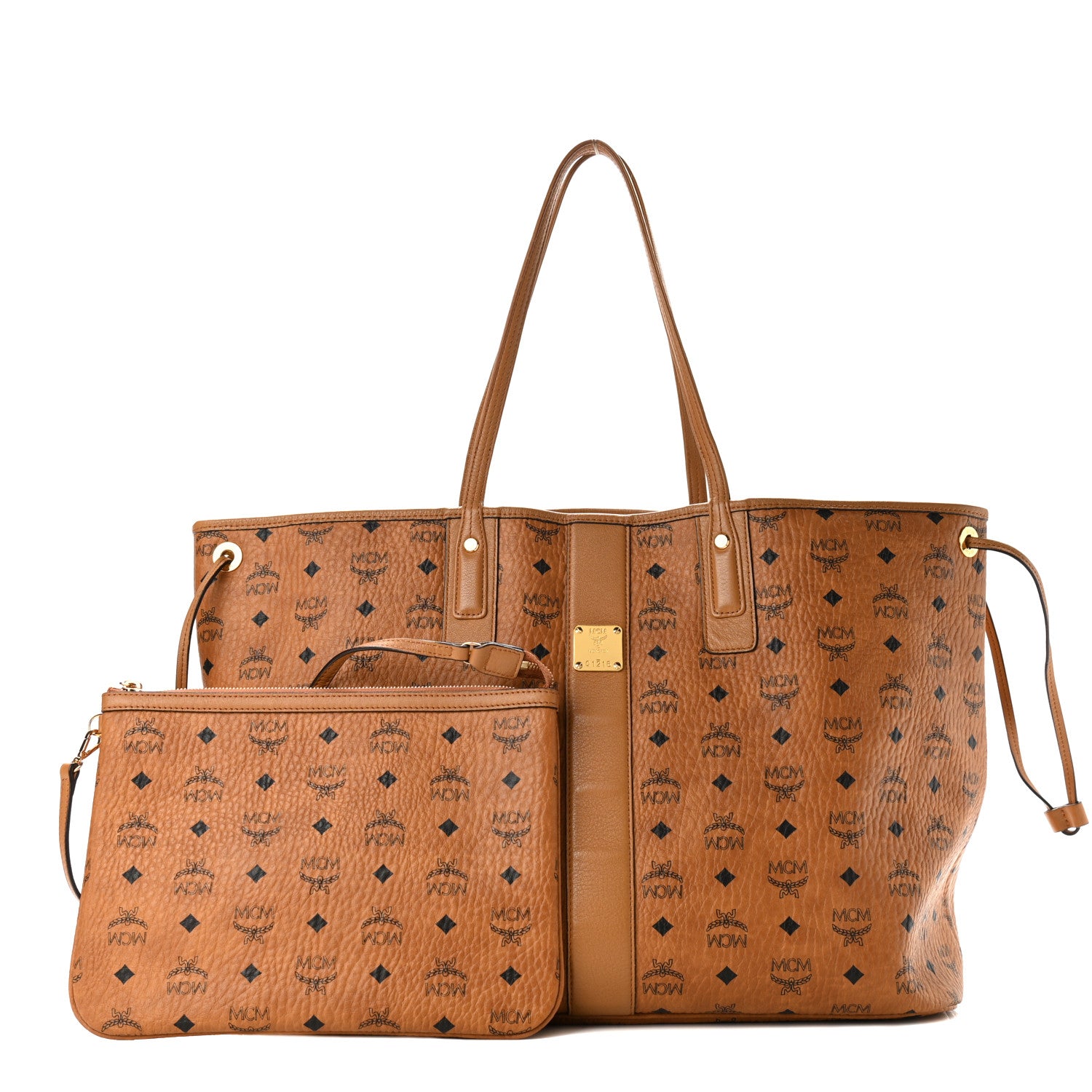 MCM Visetos Large Liz Reversible Shopper Tote Cognac 1 of 11