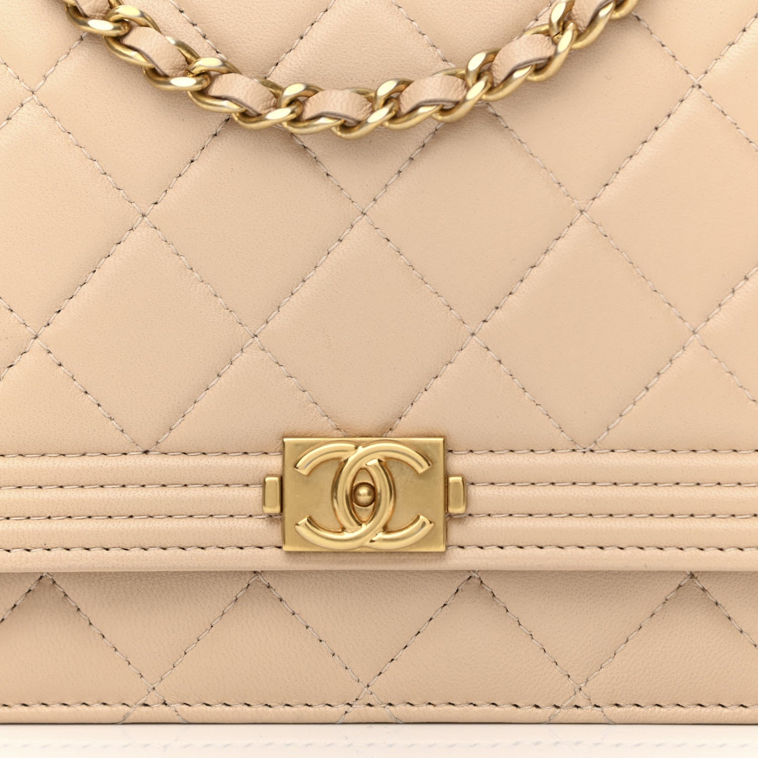Chanel Lambskin Quilted Boy Wallet On Chain WOC Beige 9 of 14