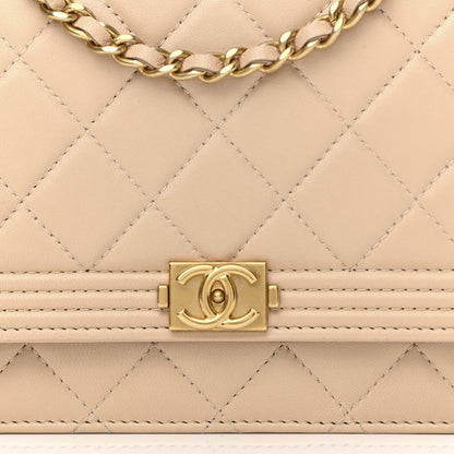 Chanel Lambskin Quilted Boy Wallet On Chain WOC Beige 9 of 14