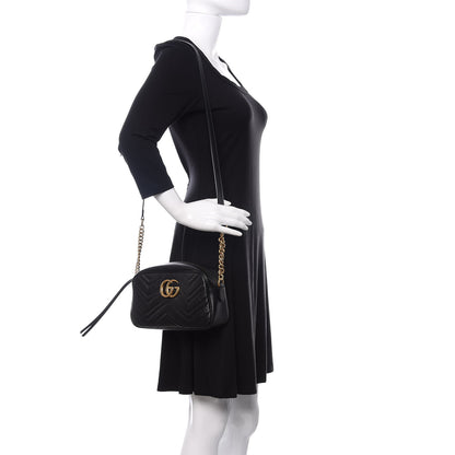 Gucci Calfskin Matelasse Small GG Marmont Chain Shoulder Bag Black 2 of 13