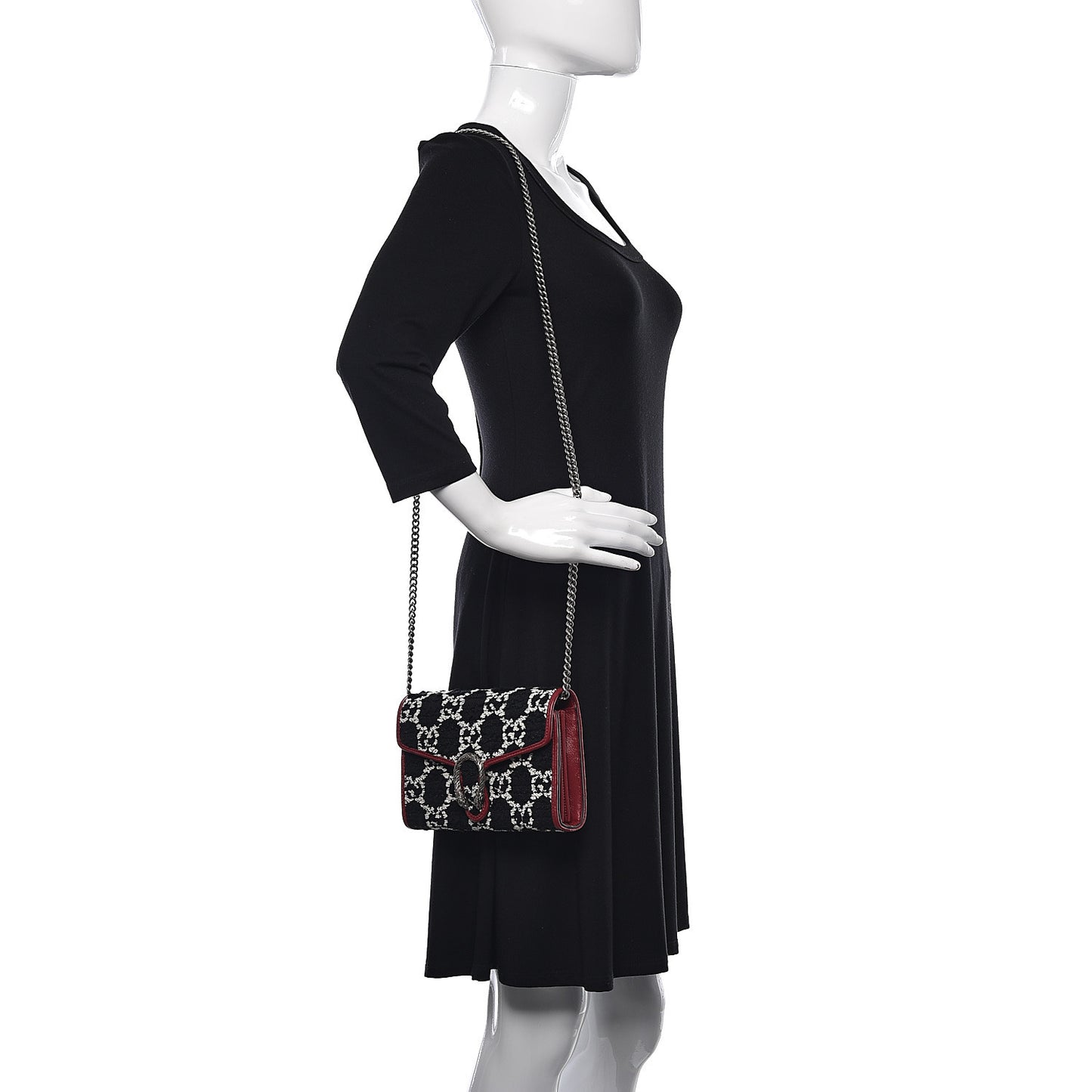 Tweed GG Monogram Mini Dionysus Chain Wallet Black White Romantic Cherry