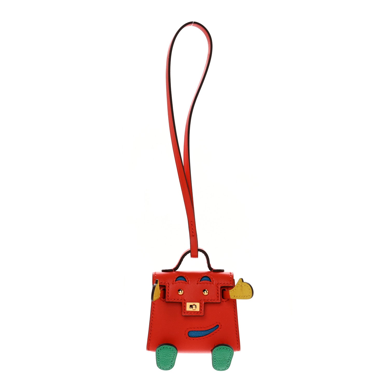 Hermes Tadelakt Chevre Mysore Kelly Quelle Idole Bag Charm Capucine Jaune De Naples Vert Vertigo Zanzibar 1 of 5
