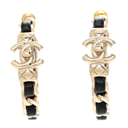 Chanel Metal Lambskin Quilted CC Turnlock Chain Hoop Earrings Gold Black 1 of 7