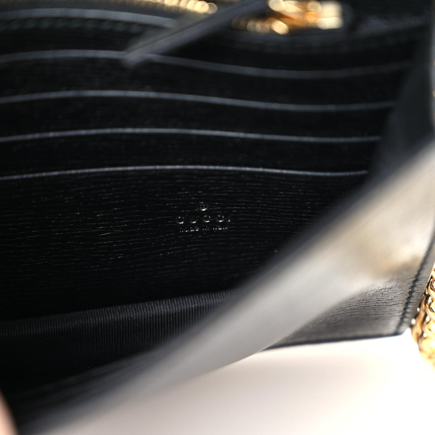 Textured Calfskin Icon Chain Wallet Black