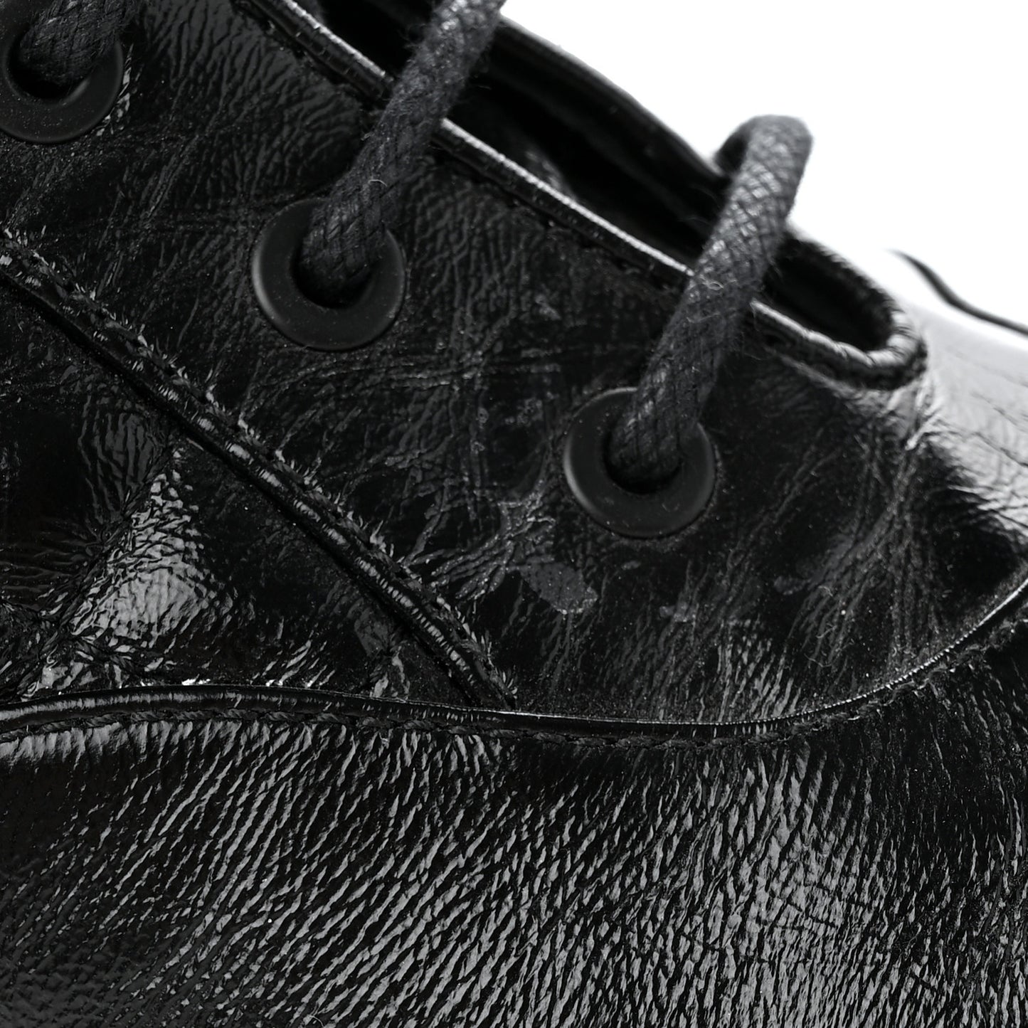 Shiny Calfskin Patent Quilted Chain Lace Up Combat Long Boots 37 Black