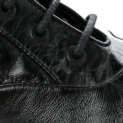 Chanel Shiny Calfskin Patent Quilted Chain Lace Up Combat Long Boots 37 Black 10 of 11